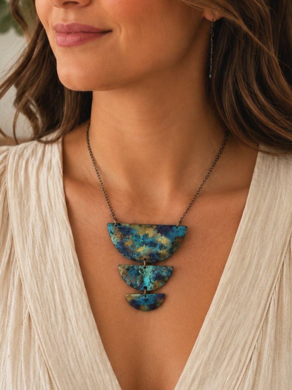 Handmade Patina Copper Geometric Pendant Necklace | Modern Artisan Statement